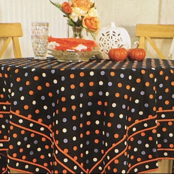 April Cornell Polka Dot Orange Gray Black Tablecloth 54" Square Cotton Fall - Picture 1 of 5